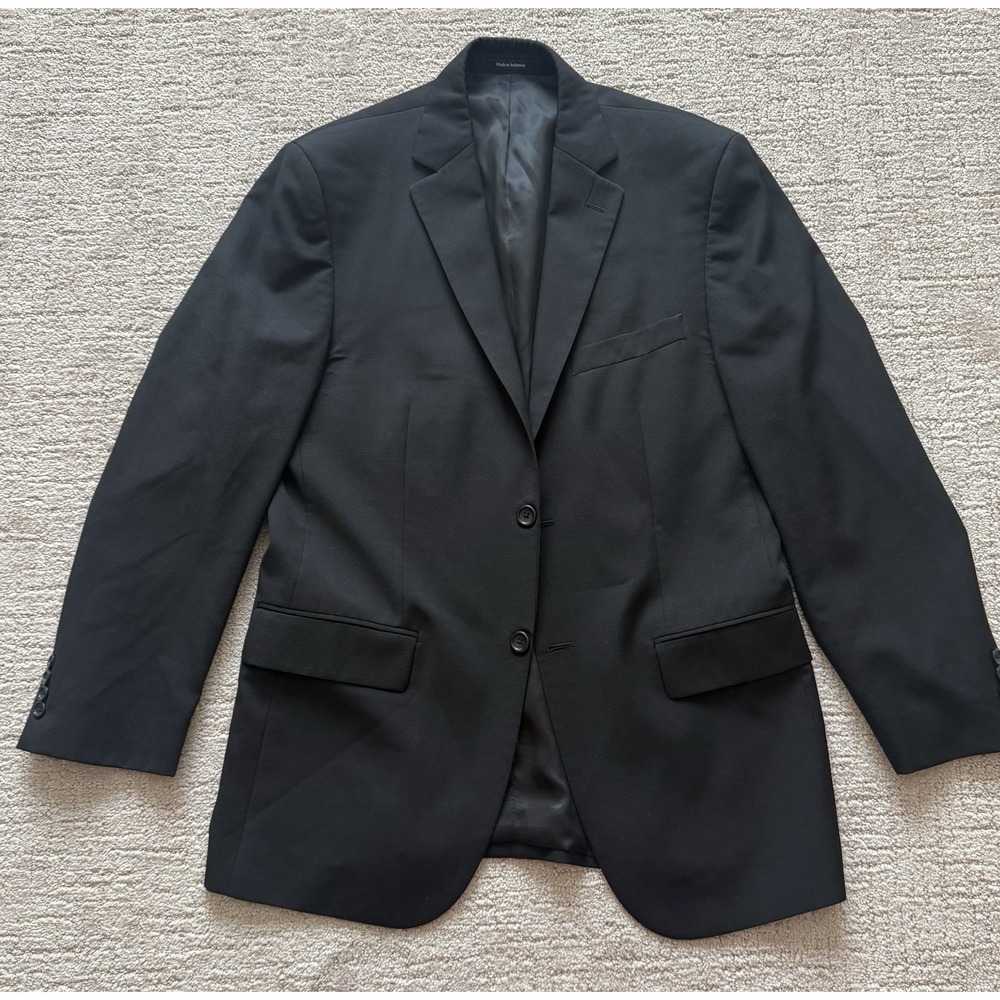 Pronto Uomo Mens Suit 100% Wool 40R Black Two Button Sport Coat Jacket